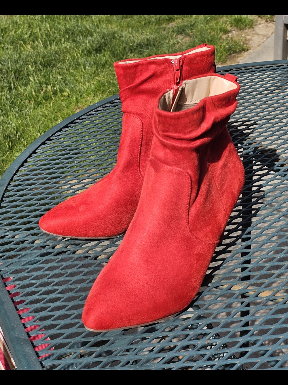 Chase + Chloe Bright Red Suede Pointed Ankle Boots